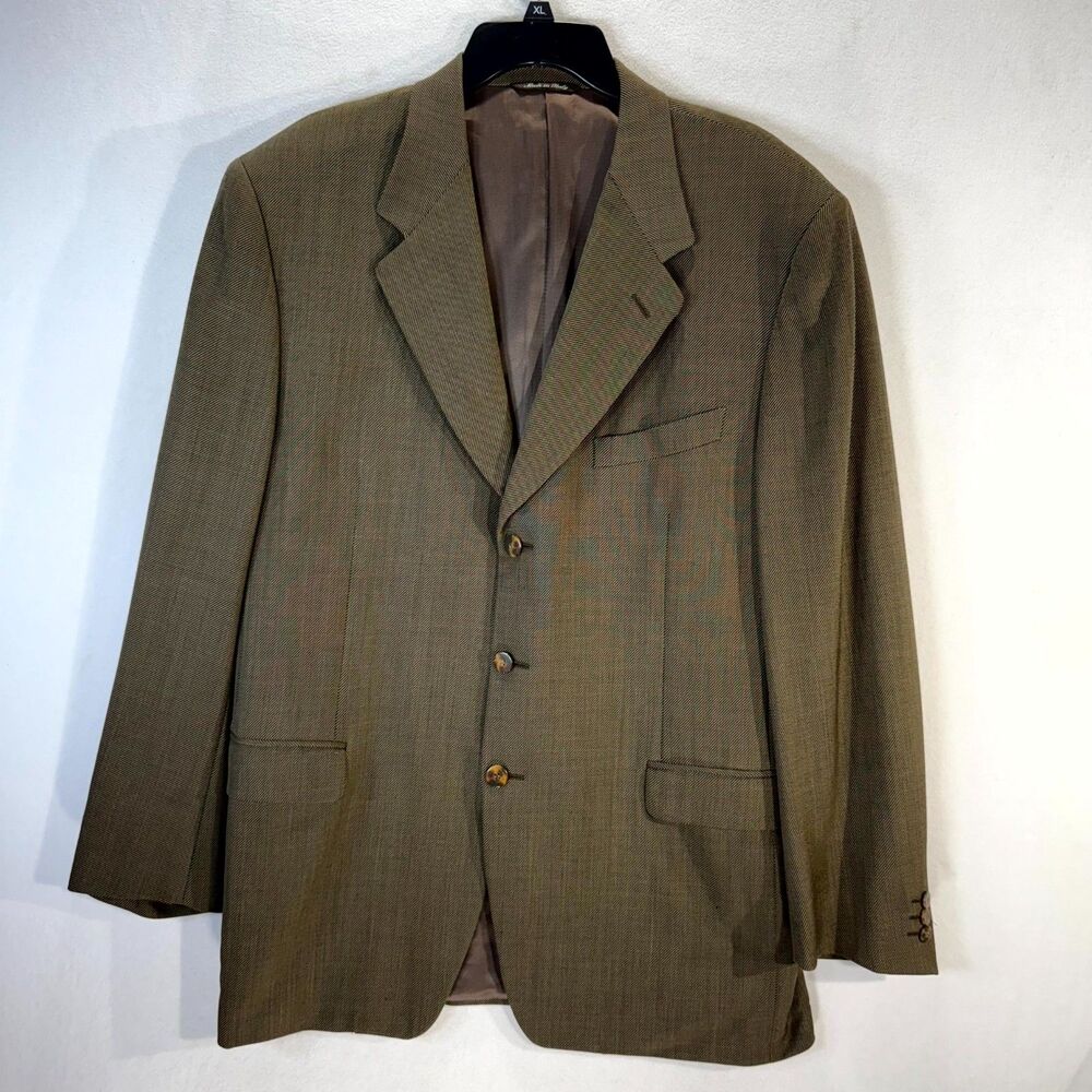 Canali Proposta‎ Wool Blazer Jacket Men Olive Green Two Button Made Italy Size L